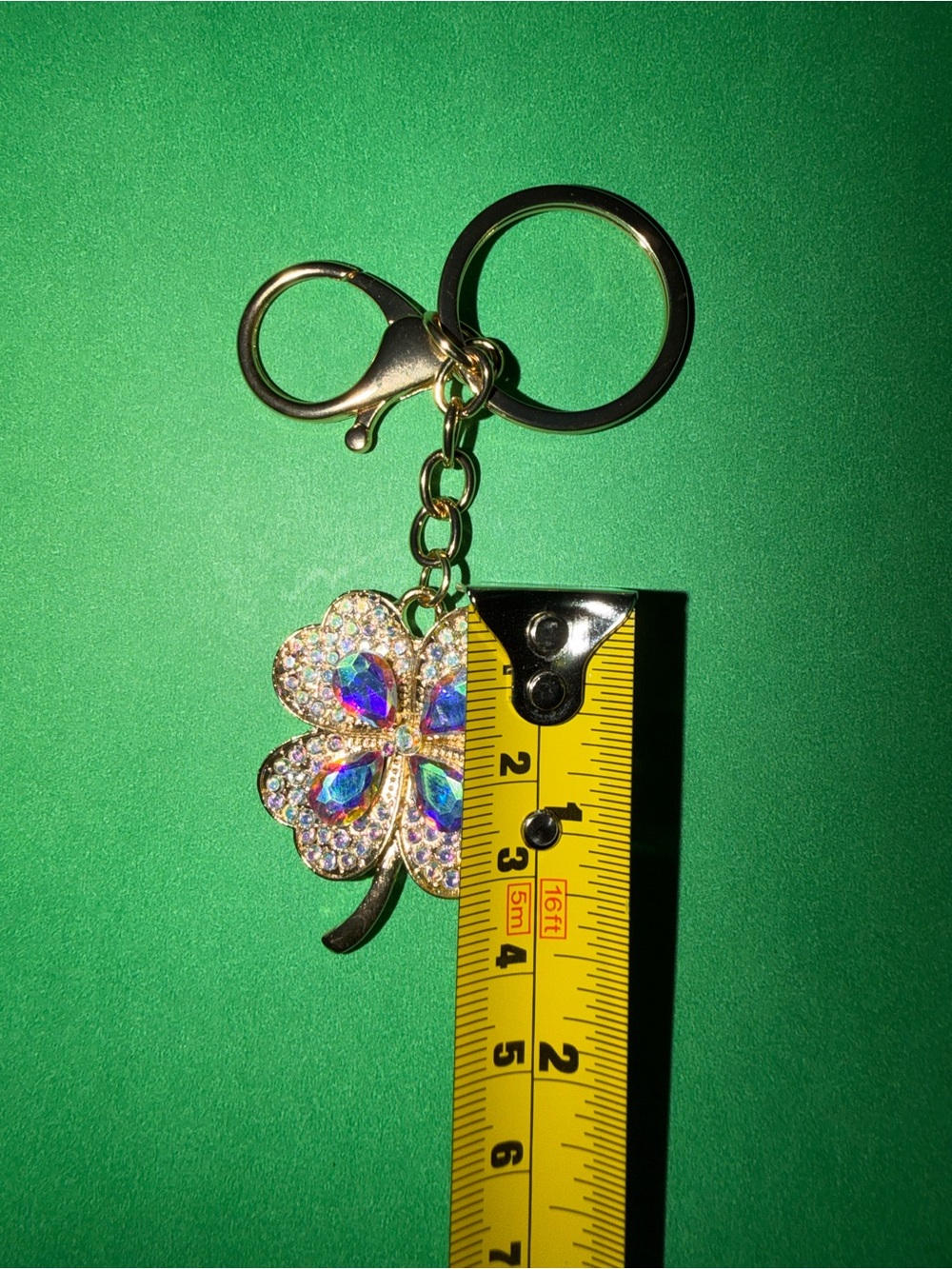 Iridescent Crystal Four-Leaf Clover Keychain - Gold Tone NWOT - Picture 6 of 6